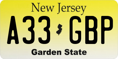 NJ license plate A33GBP