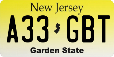 NJ license plate A33GBT