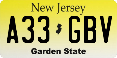 NJ license plate A33GBV