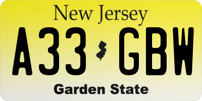 NJ license plate A33GBW