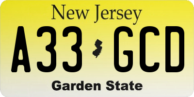 NJ license plate A33GCD