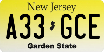 NJ license plate A33GCE
