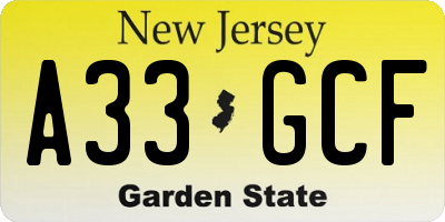 NJ license plate A33GCF