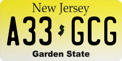 NJ license plate A33GCG