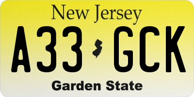 NJ license plate A33GCK