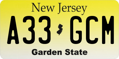 NJ license plate A33GCM