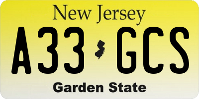 NJ license plate A33GCS