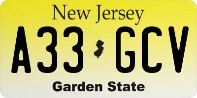 NJ license plate A33GCV