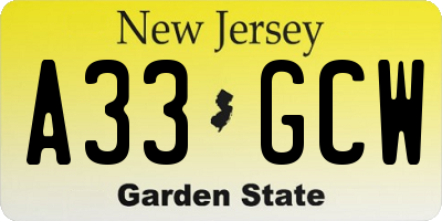 NJ license plate A33GCW