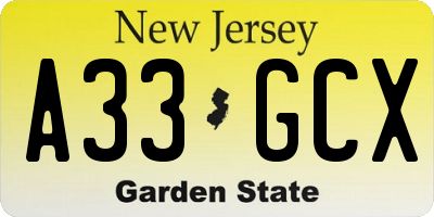NJ license plate A33GCX