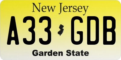 NJ license plate A33GDB