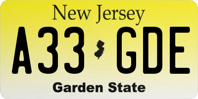 NJ license plate A33GDE