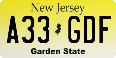 NJ license plate A33GDF