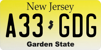 NJ license plate A33GDG