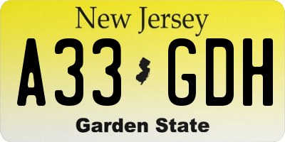 NJ license plate A33GDH