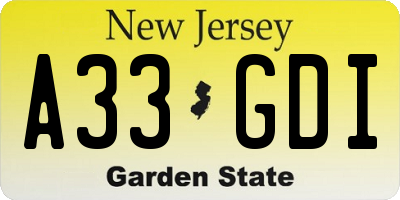 NJ license plate A33GDI