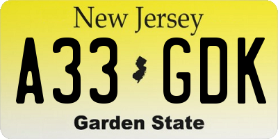 NJ license plate A33GDK