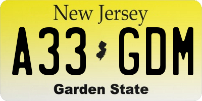 NJ license plate A33GDM