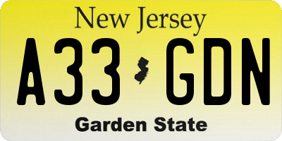 NJ license plate A33GDN