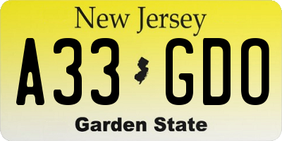 NJ license plate A33GDO