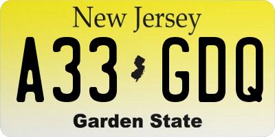 NJ license plate A33GDQ