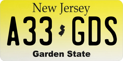 NJ license plate A33GDS
