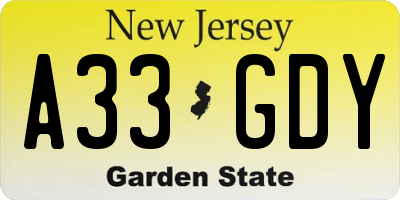 NJ license plate A33GDY