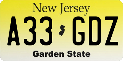 NJ license plate A33GDZ