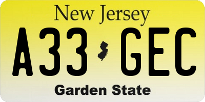 NJ license plate A33GEC