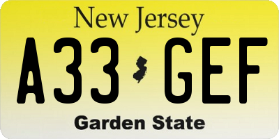 NJ license plate A33GEF