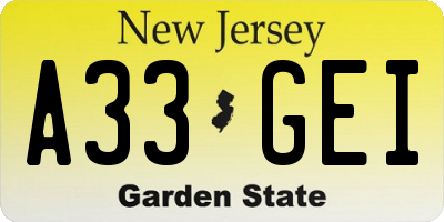 NJ license plate A33GEI