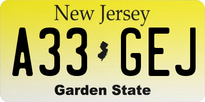 NJ license plate A33GEJ
