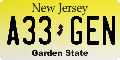 NJ license plate A33GEN
