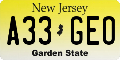 NJ license plate A33GEO