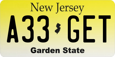NJ license plate A33GET
