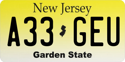 NJ license plate A33GEU