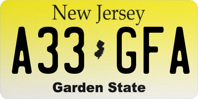 NJ license plate A33GFA