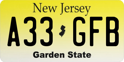NJ license plate A33GFB