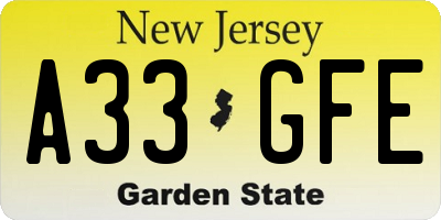 NJ license plate A33GFE