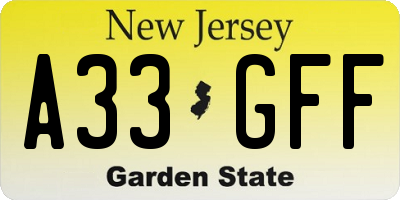 NJ license plate A33GFF