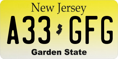 NJ license plate A33GFG