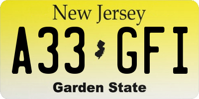 NJ license plate A33GFI