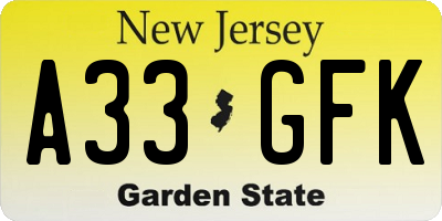 NJ license plate A33GFK