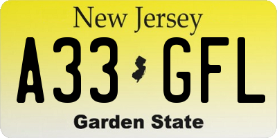 NJ license plate A33GFL