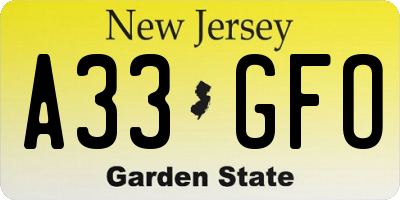 NJ license plate A33GFO