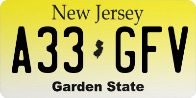 NJ license plate A33GFV