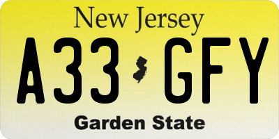 NJ license plate A33GFY