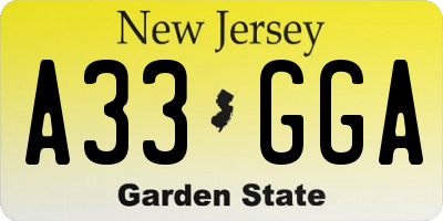 NJ license plate A33GGA