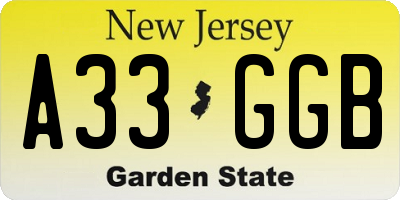 NJ license plate A33GGB