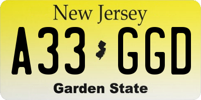 NJ license plate A33GGD